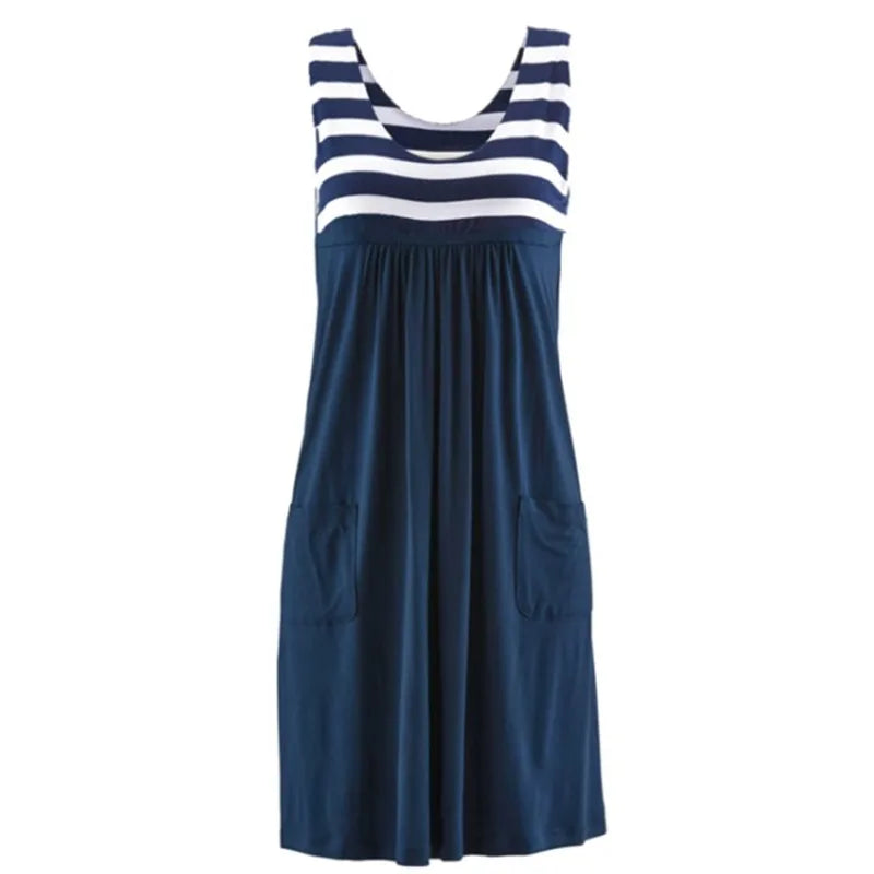 Women's Fashionable Striped Summer Dress, Loose, Simple, Sleeveless