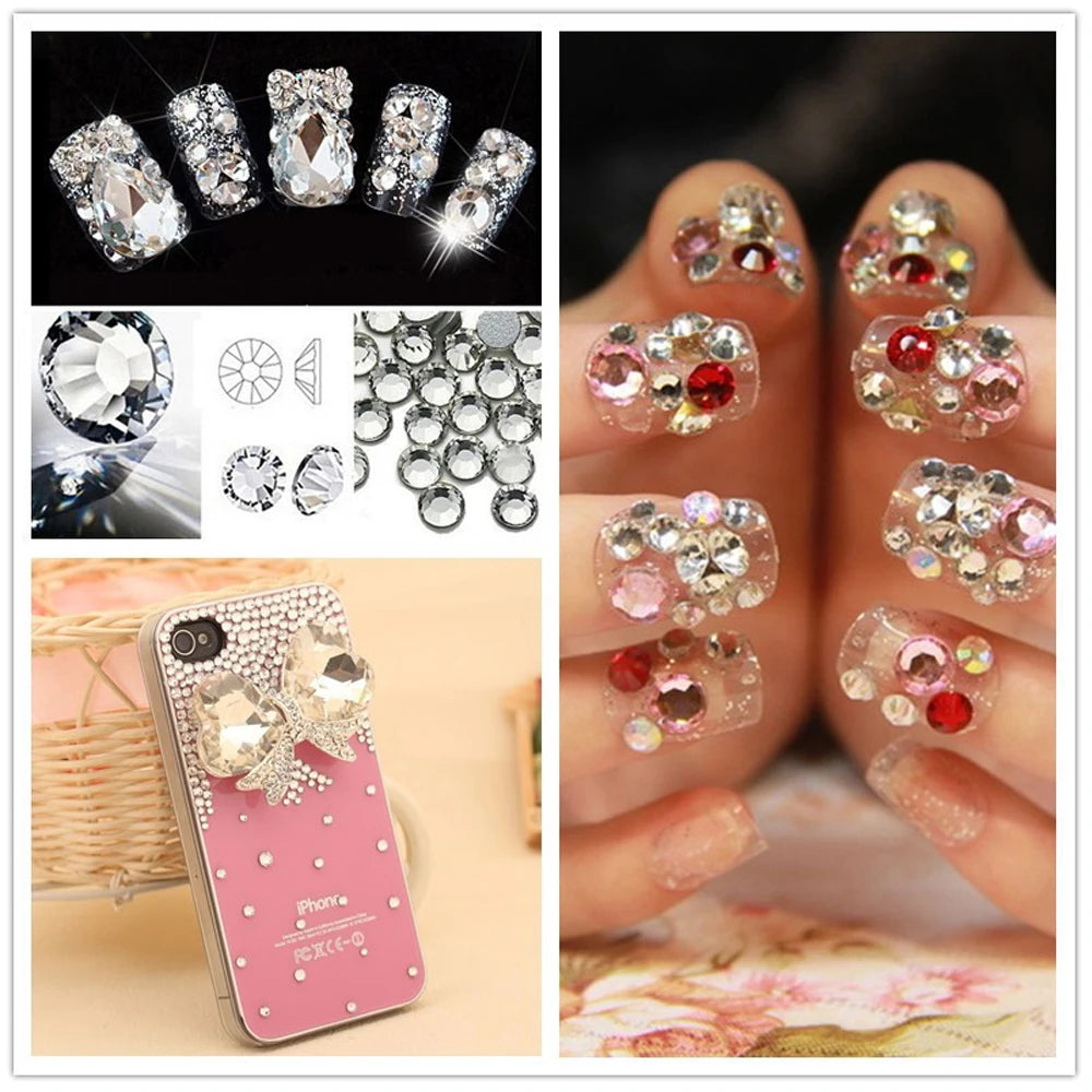 Lot de 1 440 pierres précieuses décoratives pour nail art 3D, tailles variées, non thermocollantes
