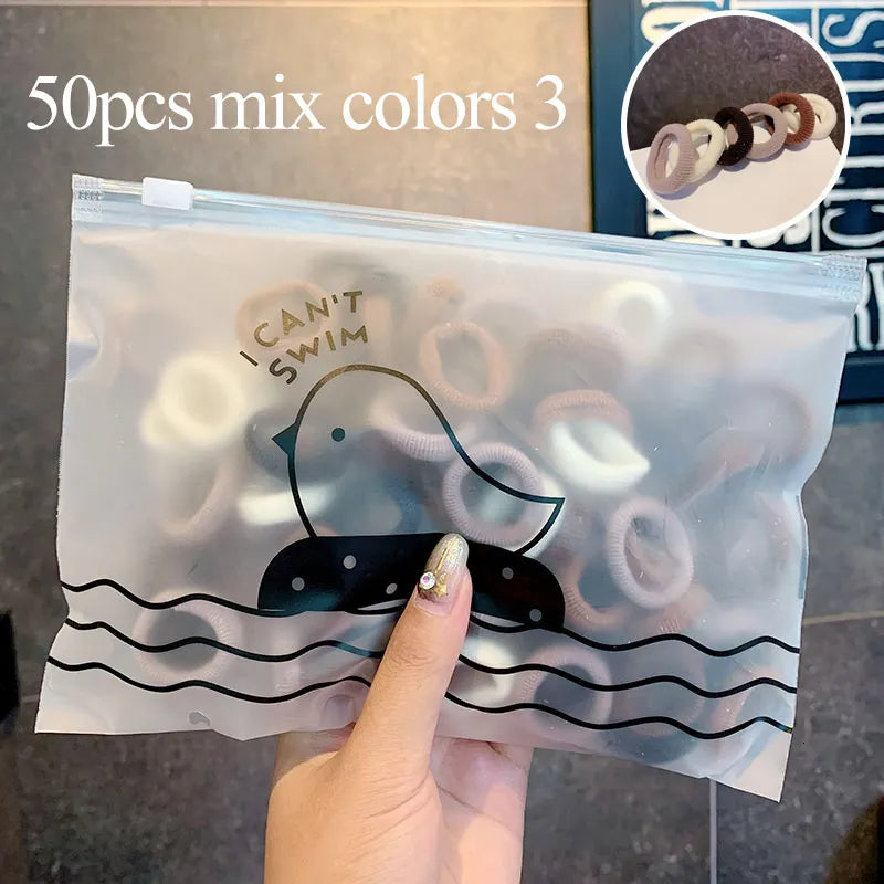 Lot de 50/100 petits élastiques à cheveux colorés en nylon pour filles, accessoires pour cheveux pour enfants