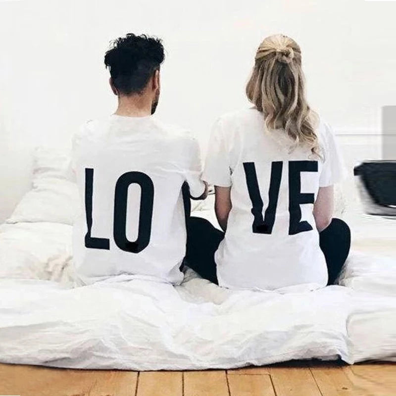 LO VE red casual cotton women's men's t-shirt short sleeve round neck tops