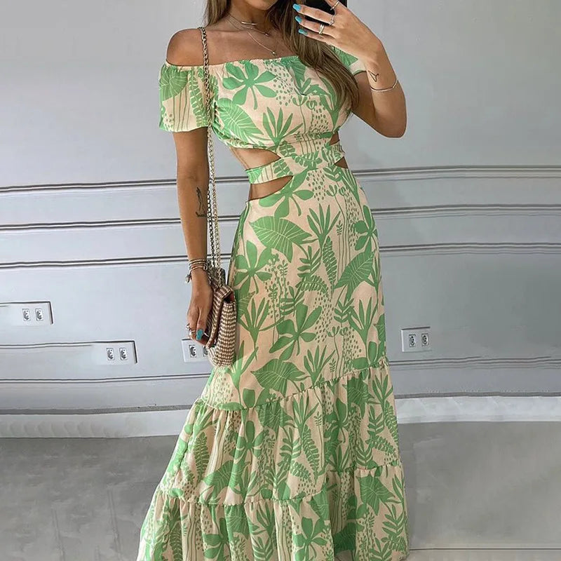 Plus Size Off Shoulder Chiffon Openwork Maxi Dress