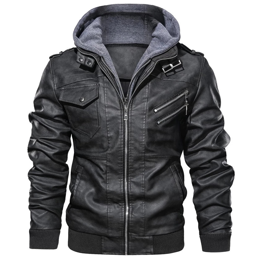 Veste de moto en cuir pour homme, manteau chaud en polaire d'hiver