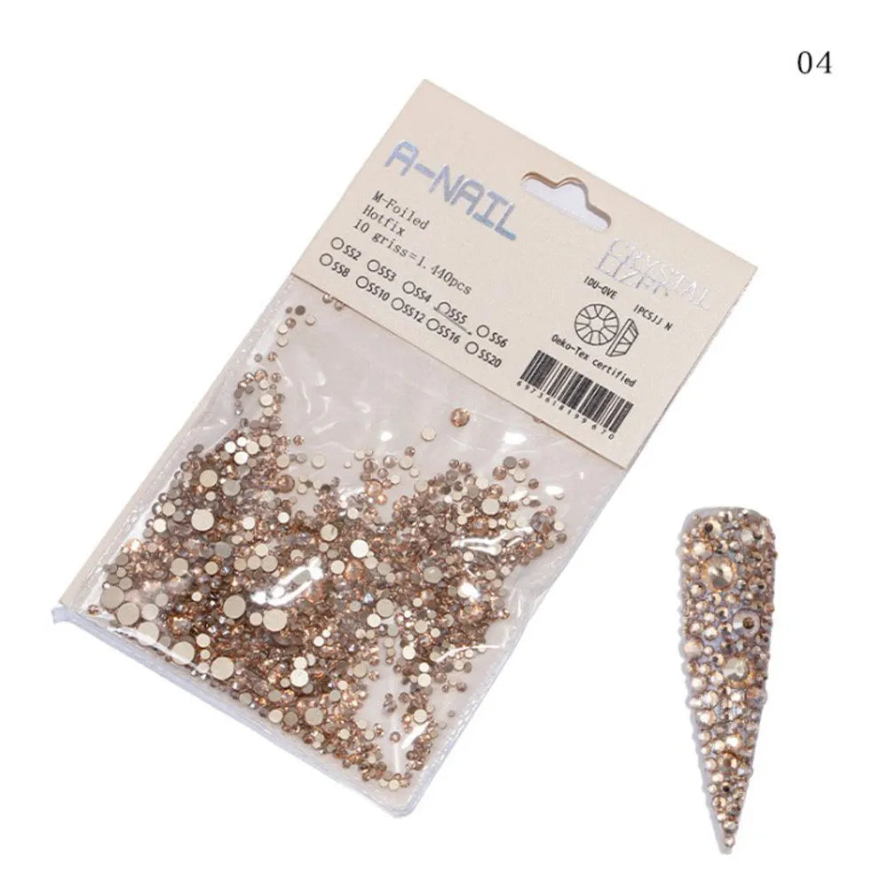 Lot de 1 440 pierres précieuses décoratives pour nail art 3D, tailles variées, non thermocollantes