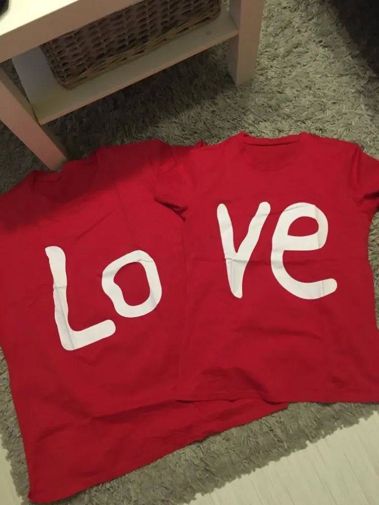 LO VE red casual cotton women's men's t-shirt short sleeve round neck tops