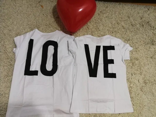 LO VE red casual cotton women's men's t-shirt short sleeve round neck tops