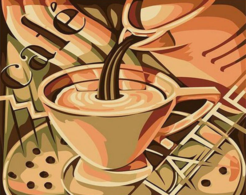 Peinture par numéros Paysage Tasse à café Peinture acrylique par numéros