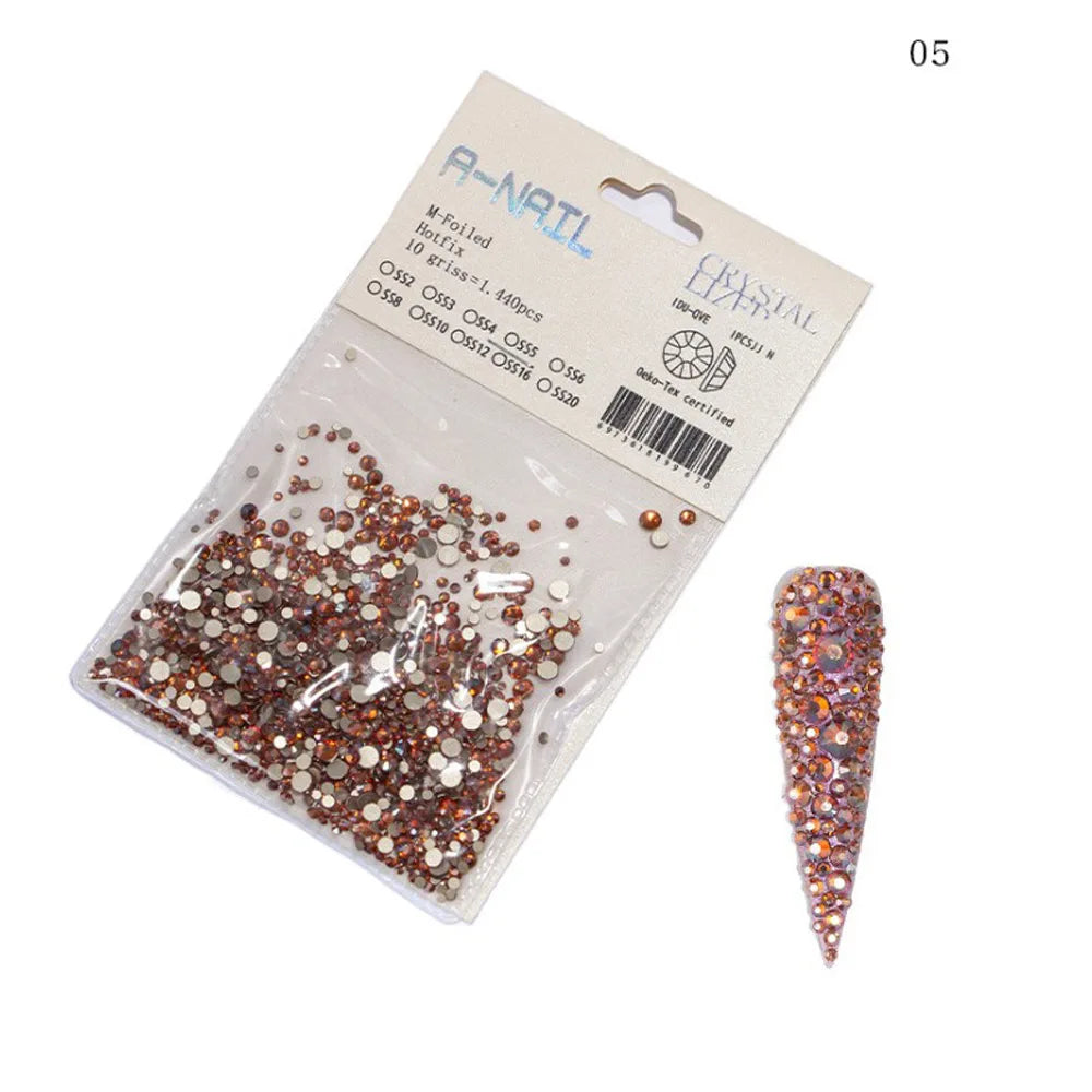 Lot de 1 440 pierres précieuses décoratives pour nail art 3D, tailles variées, non thermocollantes