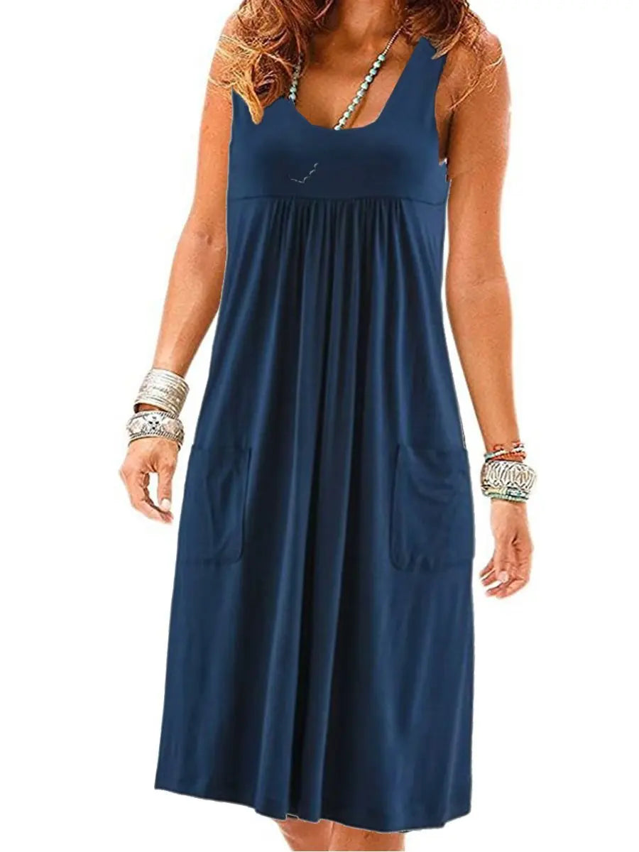 Women's Fashionable Striped Summer Dress, Loose, Simple, Sleeveless