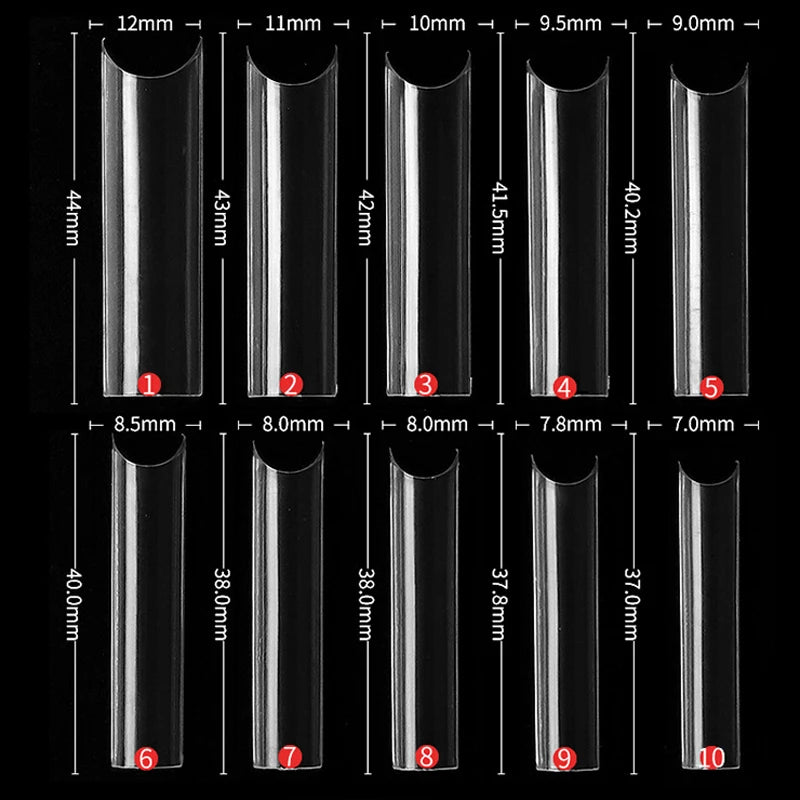 Lot de 500 faux ongles longs et droits, longueur XXL, courbe en C, transparents, demi-couverture