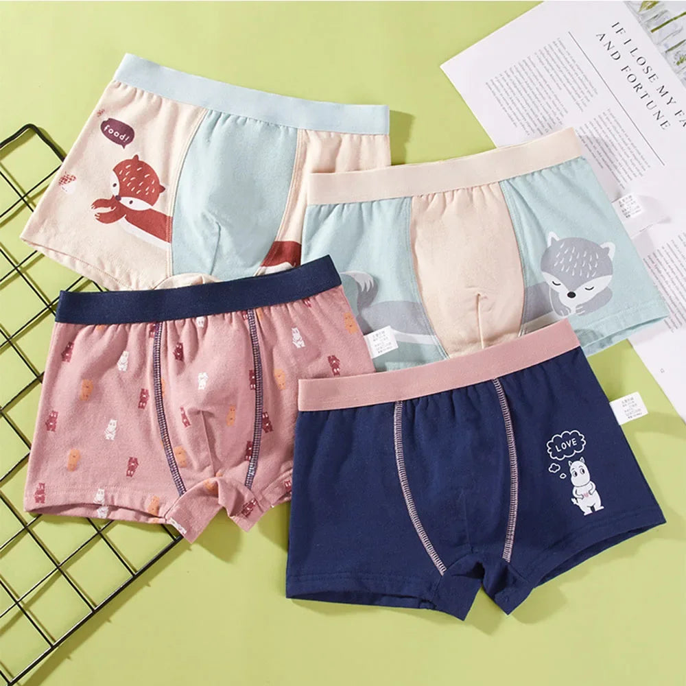 Lot de 4 sous-vêtements pour enfants, shorts en coton, motif dessin animé, voiture, pingouin, lot de 4 pièces