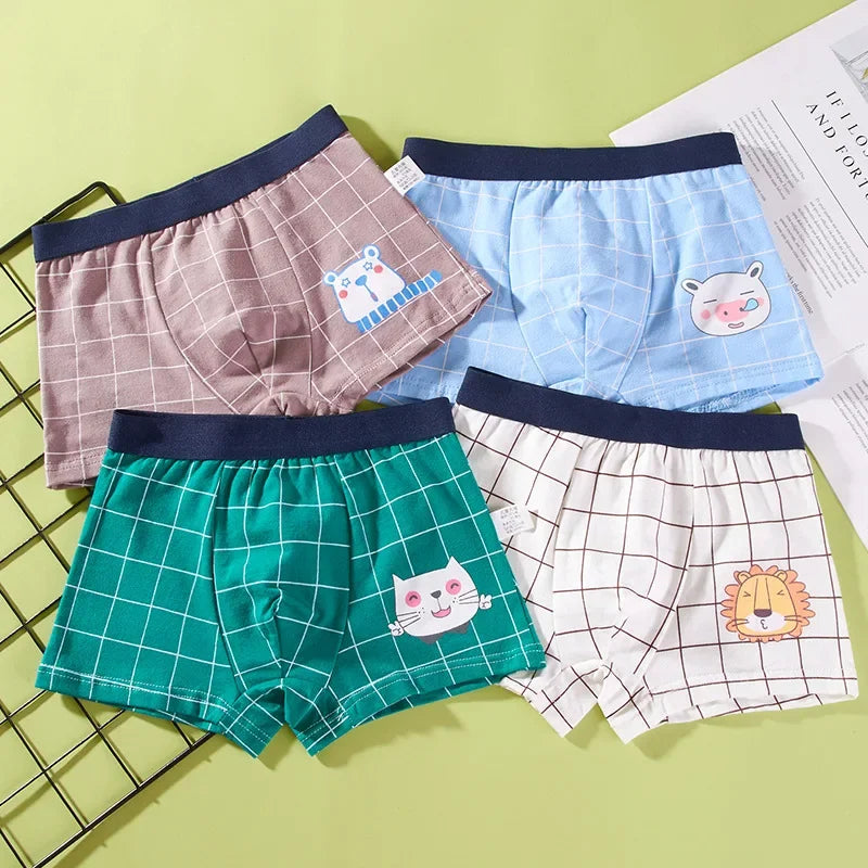 Lot de 4 sous-vêtements pour enfants, shorts en coton, motif dessin animé, voiture, pingouin, lot de 4 pièces