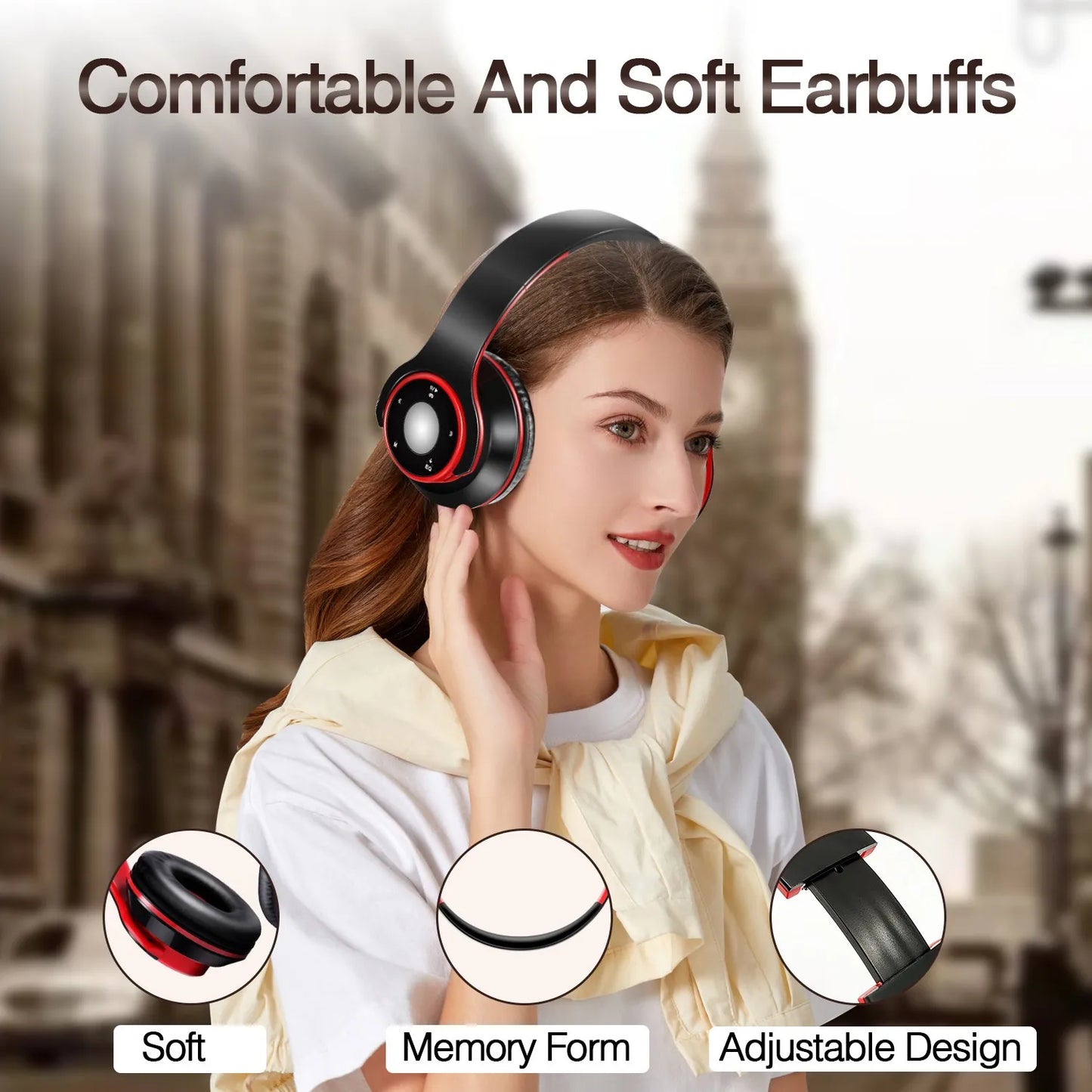 Casque audio Bluetooth sans fil, écouteurs avec carte SD et micro, autonomie de 20 heures