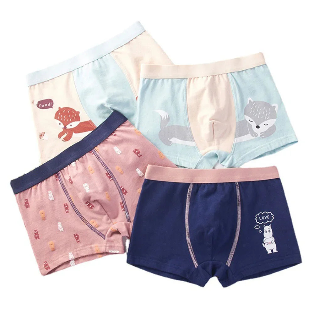 Lot de 4 sous-vêtements pour enfants, shorts en coton, motif dessin animé, voiture, pingouin, lot de 4 pièces