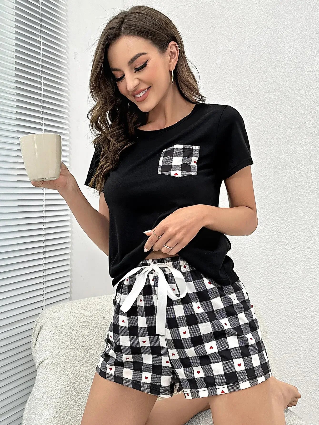 Women's Summer Pajamas 2pcs Set Elastic Drawstring