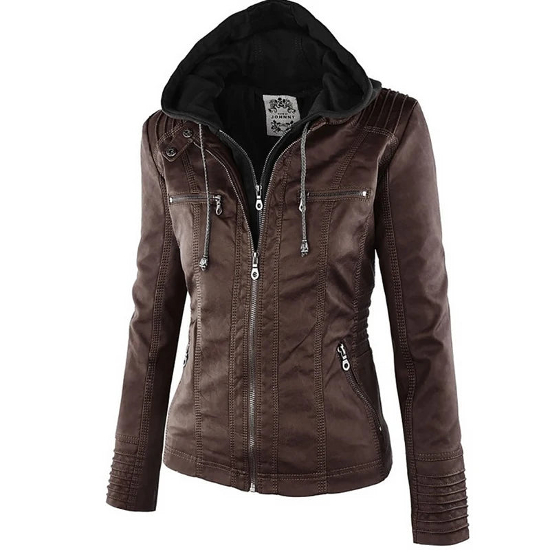 Women's Casual Waterproof Windproof Faux Leather Winter Jacket
