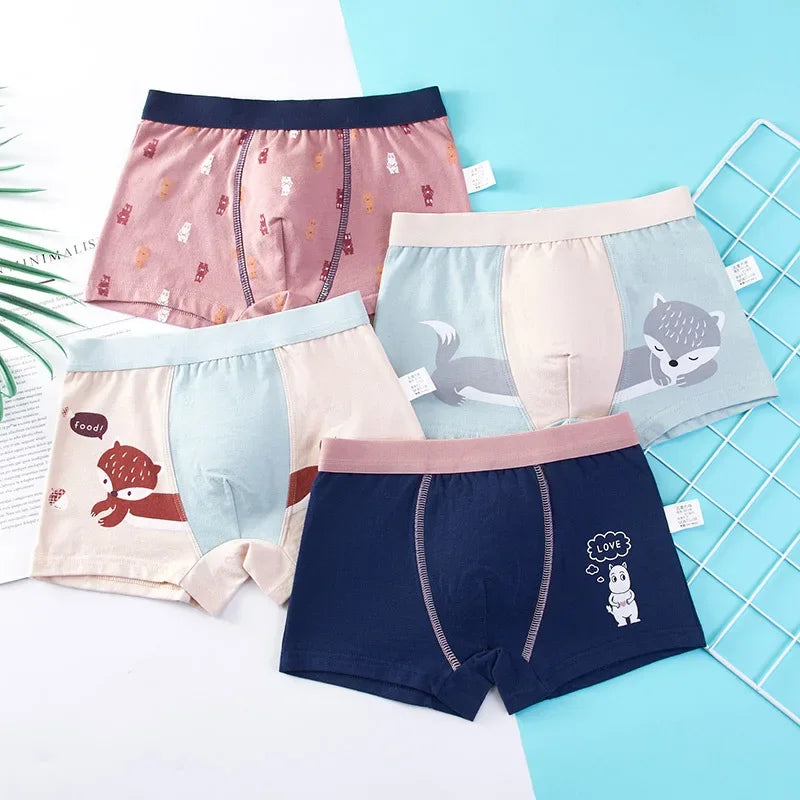 Lot de 4 sous-vêtements pour enfants, shorts en coton, motif dessin animé, voiture, pingouin, lot de 4 pièces