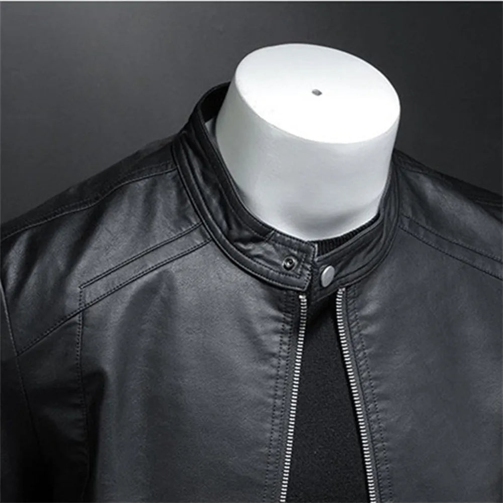 Veste en cuir printemps-automne pour homme, col montant