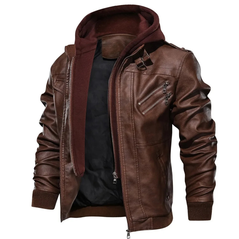 Veste de moto en cuir pour homme, manteau chaud en polaire d'hiver