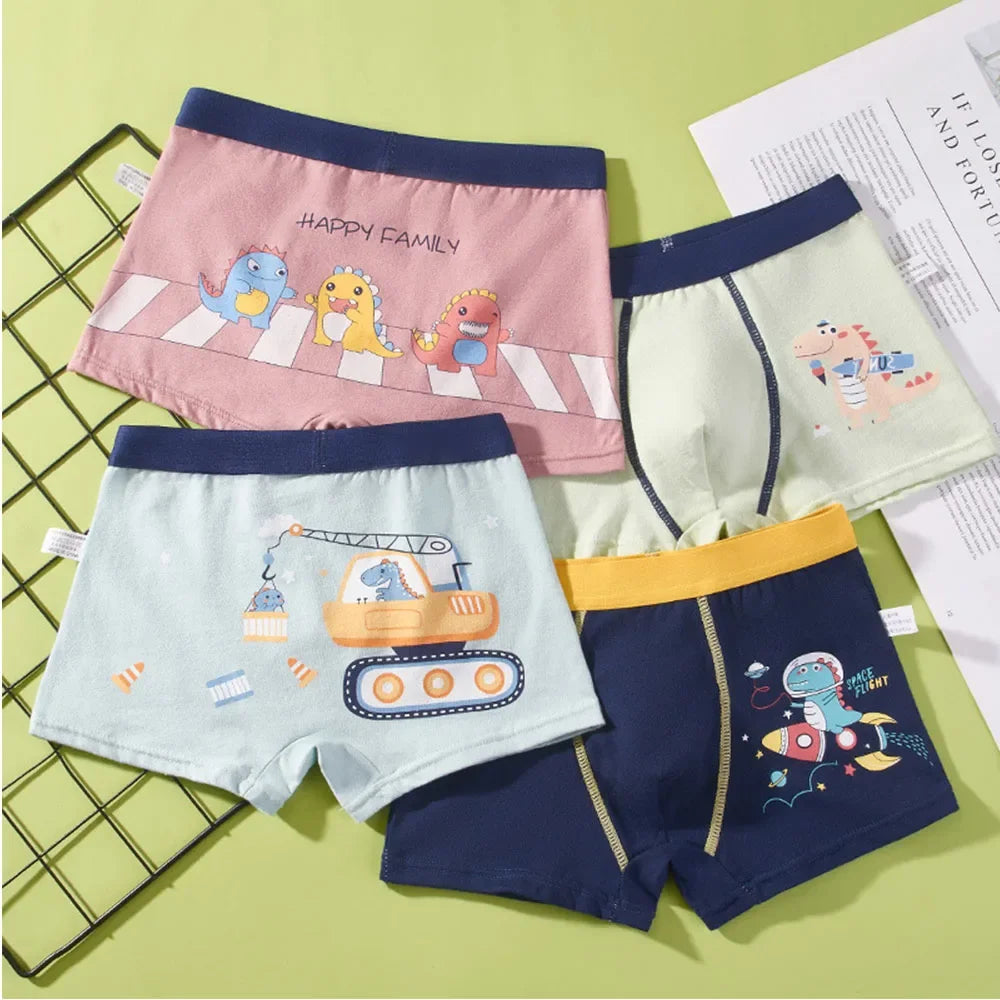 Lot de 4 sous-vêtements pour enfants, shorts en coton, motif dessin animé, voiture, pingouin, lot de 4 pièces