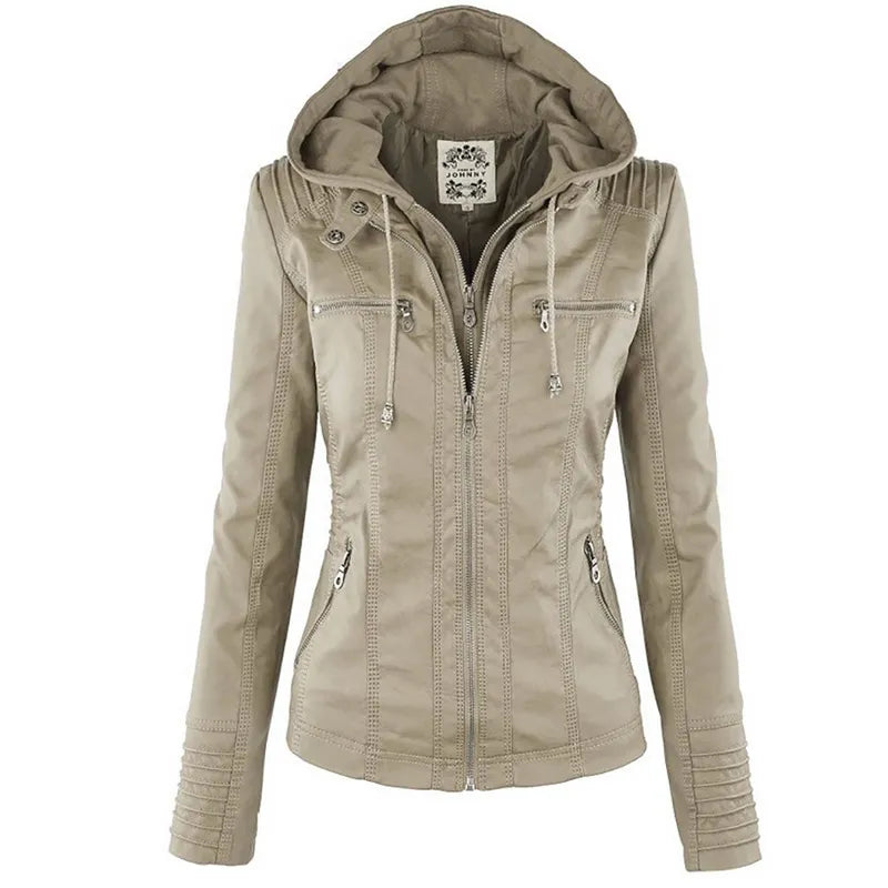 Women's Casual Waterproof Windproof Faux Leather Winter Jacket