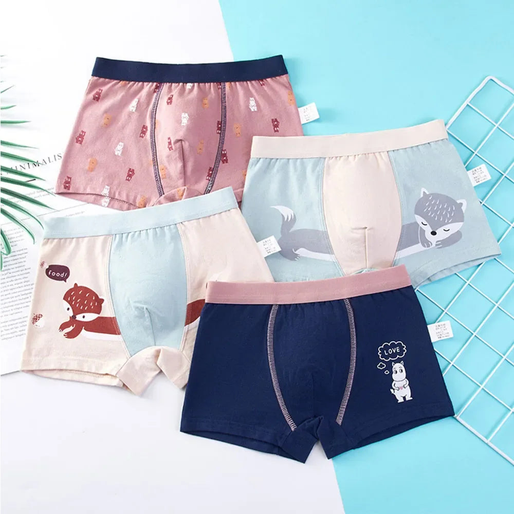 Lot de 4 sous-vêtements pour enfants, shorts en coton, motif dessin animé, voiture, pingouin, lot de 4 pièces
