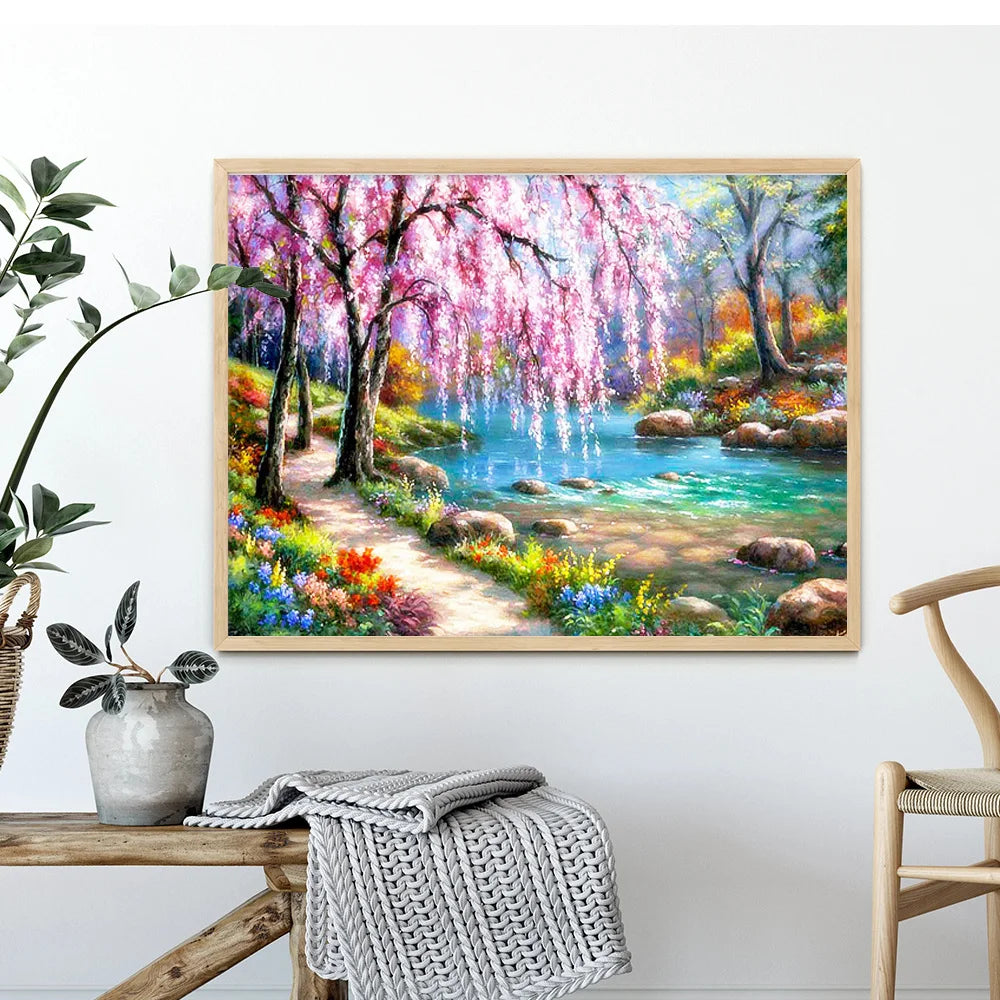 Peinture diamant paysage à faire soi-même, broderie complète en mosaïque