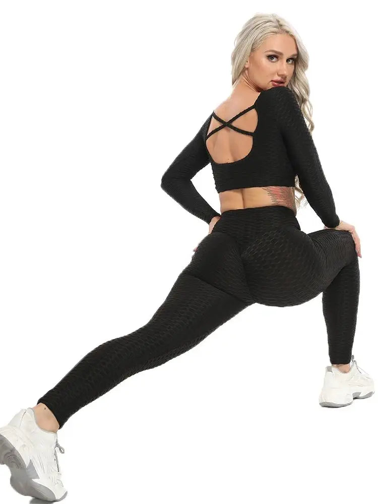 Sexy Women's Textured Crinkle Fitness Push Up Leggings