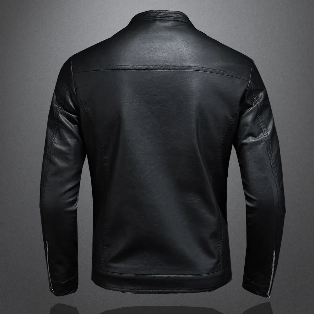Veste en cuir printemps-automne pour homme, col montant