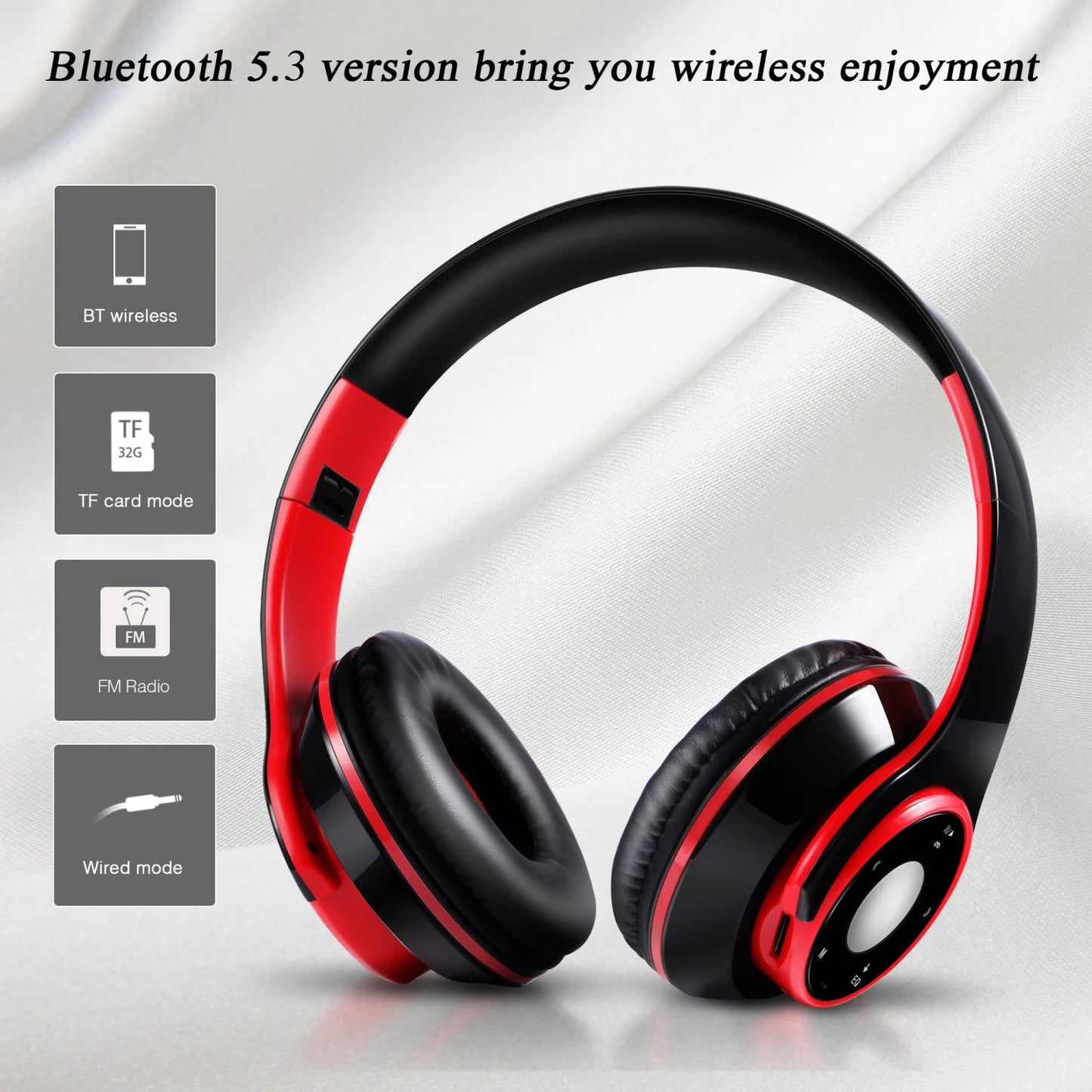Casque audio Bluetooth sans fil, écouteurs avec carte SD et micro, autonomie de 20 heures