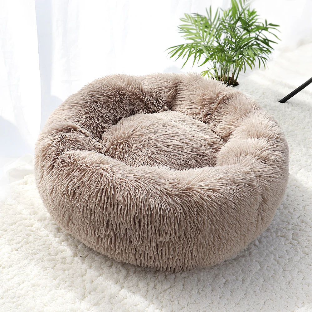 Lit pour chat en peluche long et rond, niche d'hiver douce et chaude pour chiots, 50/60/70 cm