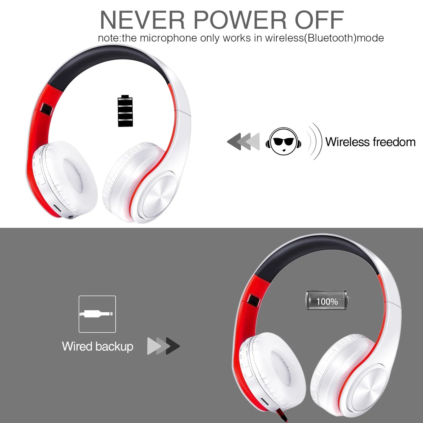 Casque Bluetooth stéréo pliable avec microphone et lecteur MP3