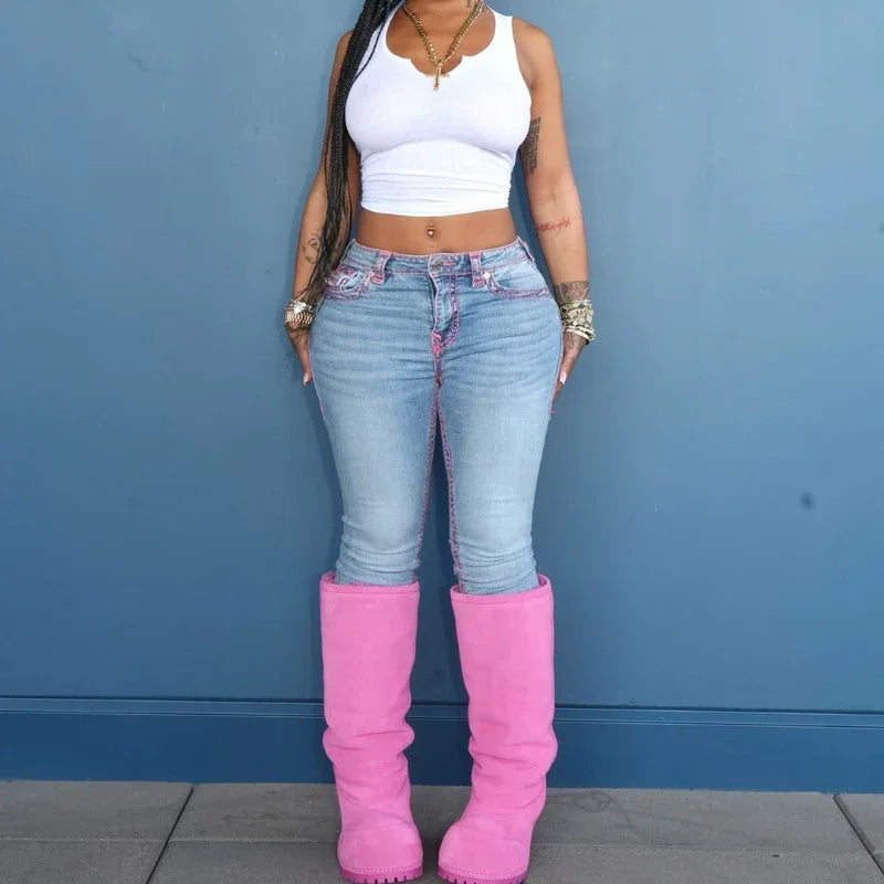 Jean taille basse sexy rétro pour femme, jean skinny décontracté délavé 2025