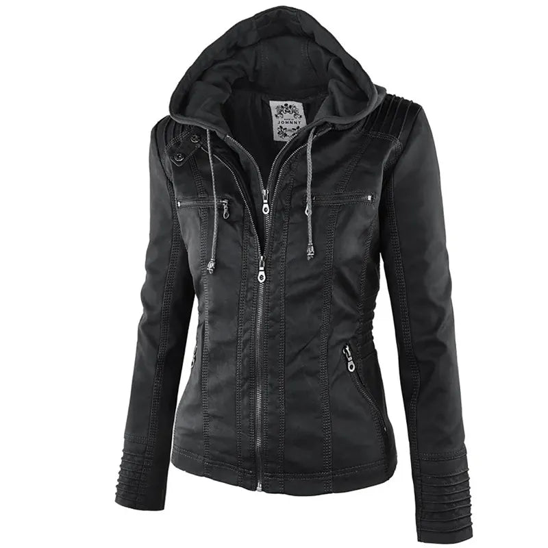 Women's Casual Waterproof Windproof Faux Leather Winter Jacket