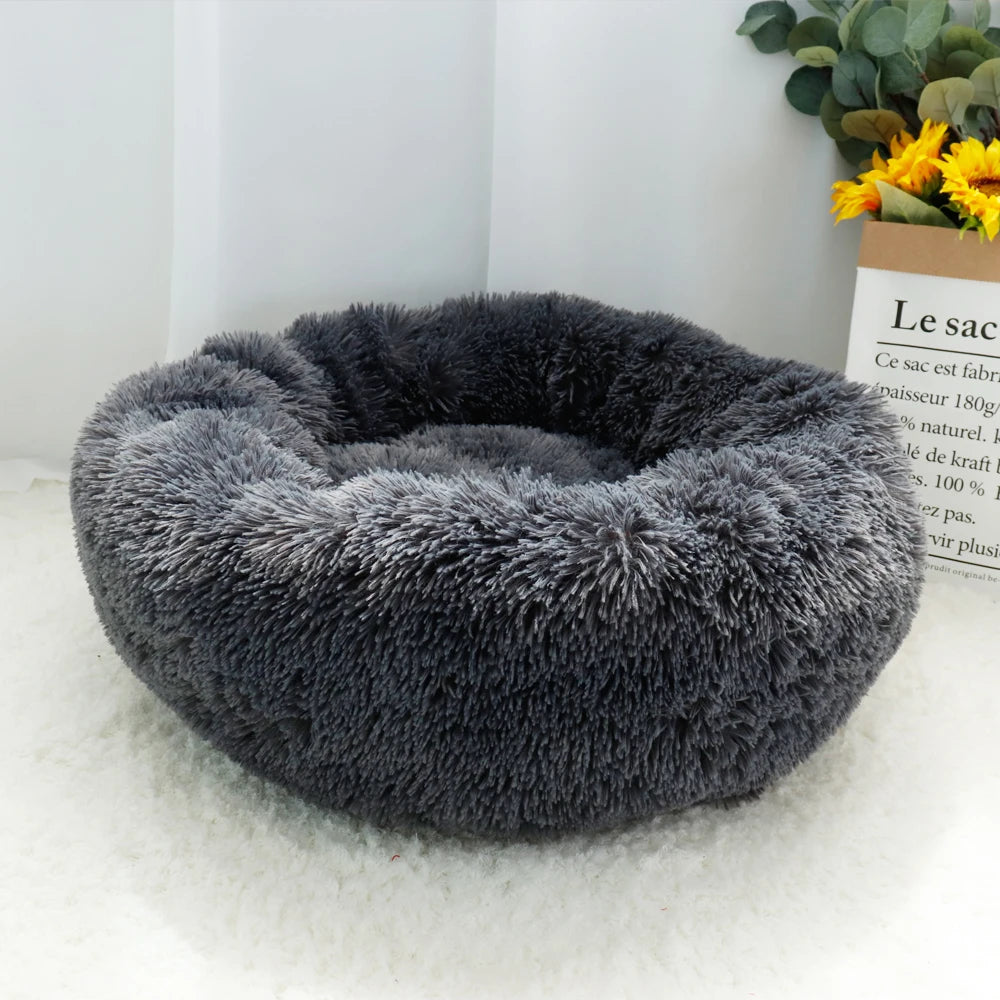 Lit pour chat en peluche long et rond, niche d'hiver douce et chaude pour chiots, 50/60/70 cm
