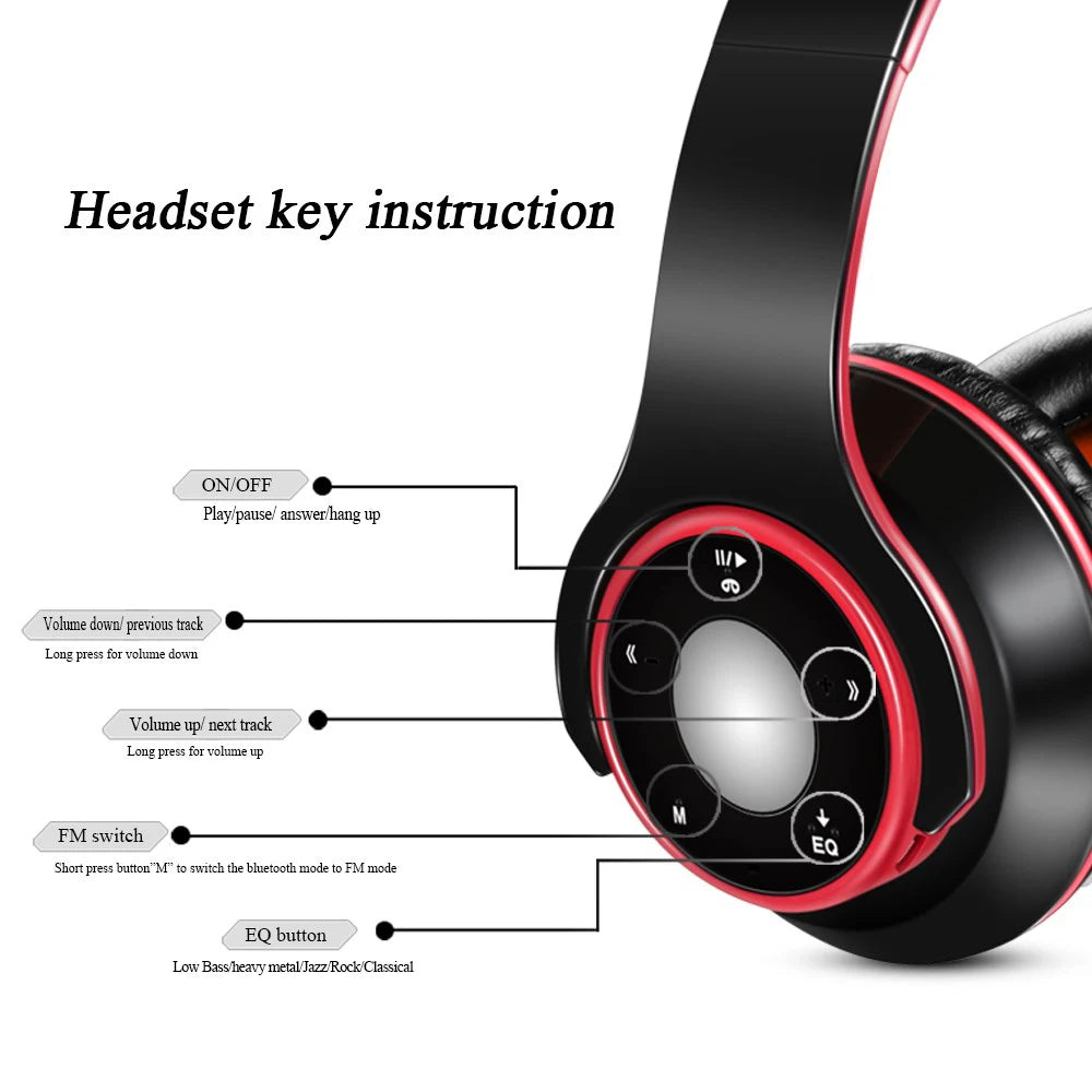 Casque audio Bluetooth sans fil, écouteurs avec carte SD et micro, autonomie de 20 heures