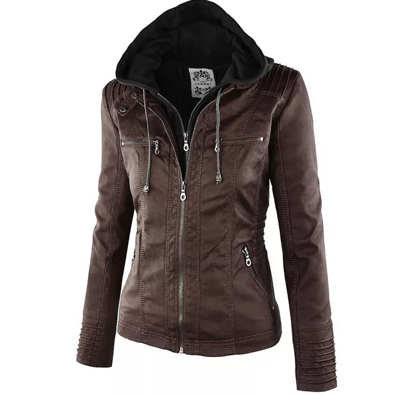Women's Casual Waterproof Windproof Faux Leather Winter Jacket