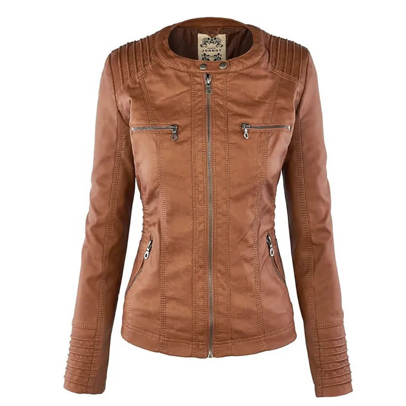 Women's Casual Waterproof Windproof Faux Leather Winter Jacket