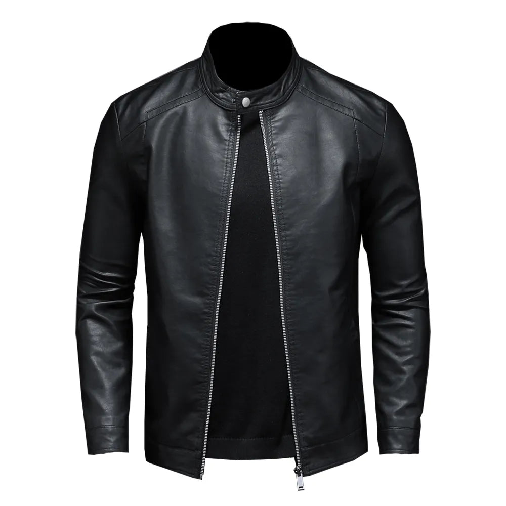 Veste en cuir printemps-automne pour homme, col montant