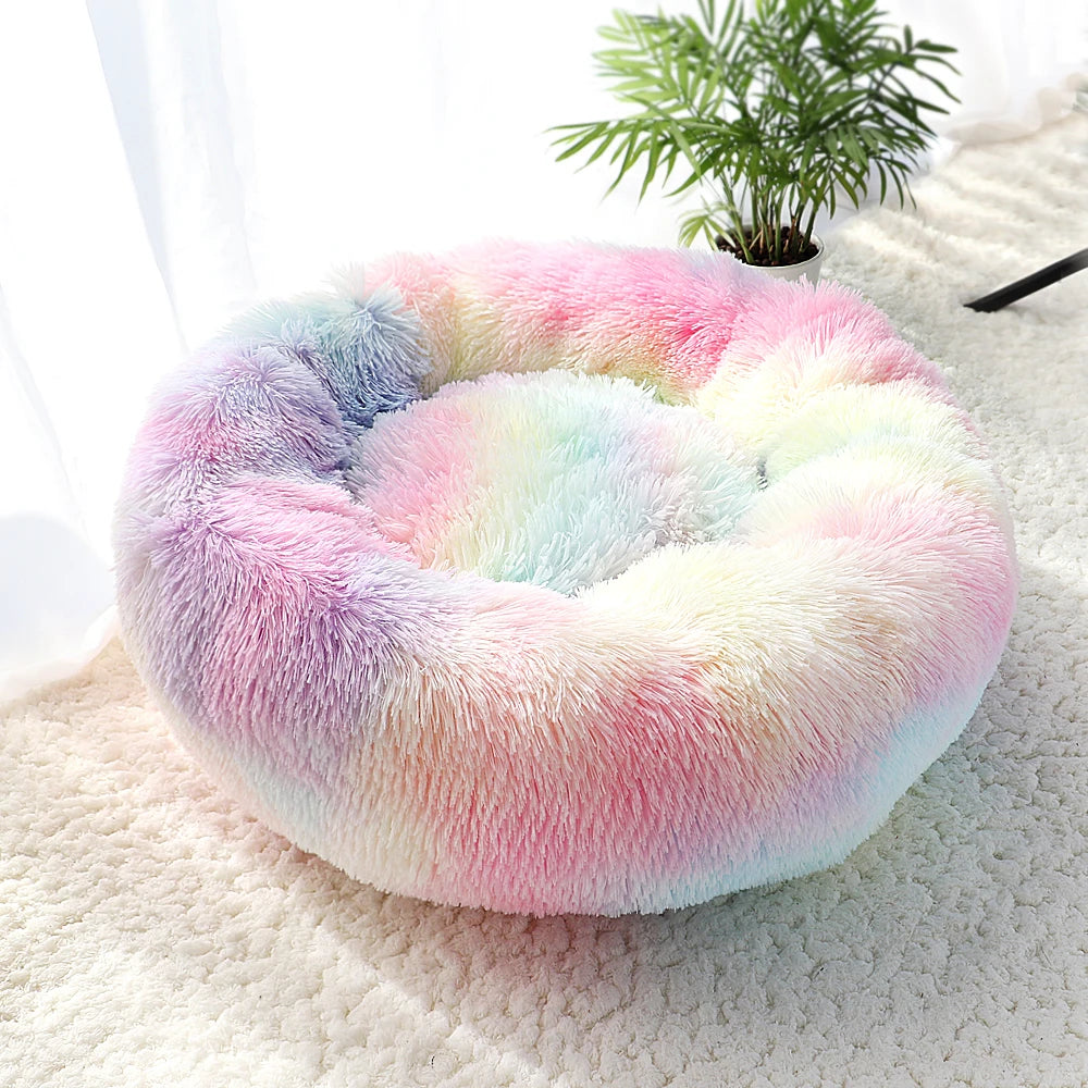 Lit pour chat en peluche long et rond, niche d'hiver douce et chaude pour chiots, 50/60/70 cm