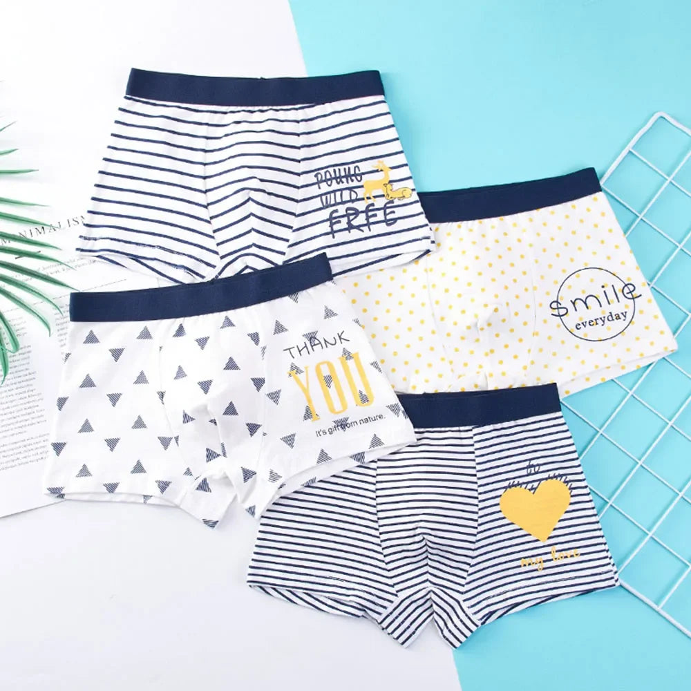 Lot de 4 sous-vêtements pour enfants, shorts en coton, motif dessin animé, voiture, pingouin, lot de 4 pièces