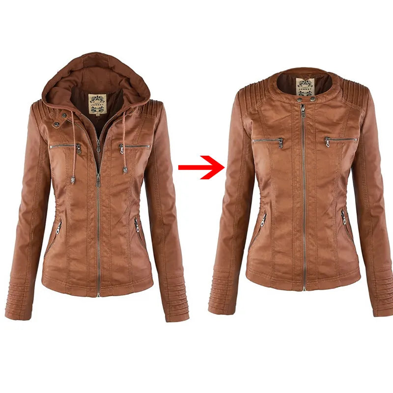 Women's Casual Waterproof Windproof Faux Leather Winter Jacket