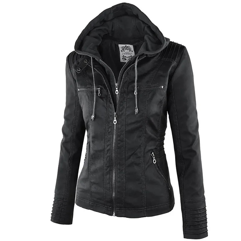 Women's Casual Waterproof Windproof Faux Leather Winter Jacket