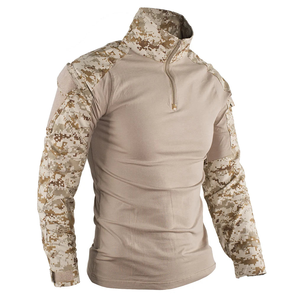 Chemise militaire camouflage unisexe | Vêtement tactique camouflage pour hommes et femmes | Chemise camouflage résistante pour extérieur | T-shirt militaire avec motif camouflage | Vêtement de combat tactique confortable | Chemise camouflage avec poches pratiques | T-shirt militaire léger pour activités extérieures | Chemise robuste pour les sports de plein air | Chemise camouflage avec coutures renforcées | Chemise unisexe tactique et durable