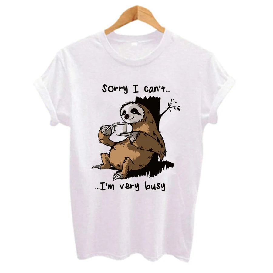 Women's Plus Size Sloth Print T-Shirt, Short Sleeve, Round Neck
