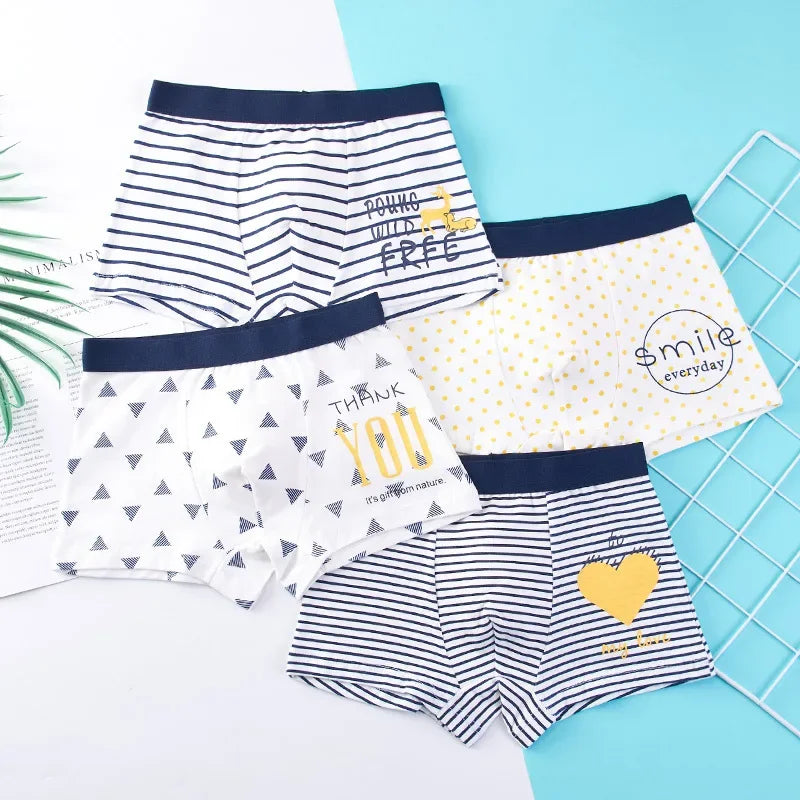 Lot de 4 sous-vêtements pour enfants, shorts en coton, motif dessin animé, voiture, pingouin, lot de 4 pièces