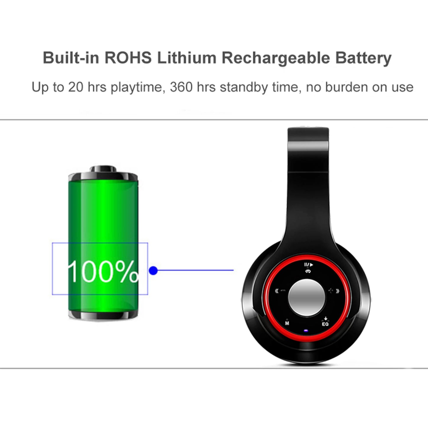 Casque audio Bluetooth sans fil, écouteurs avec carte SD et micro, autonomie de 20 heures