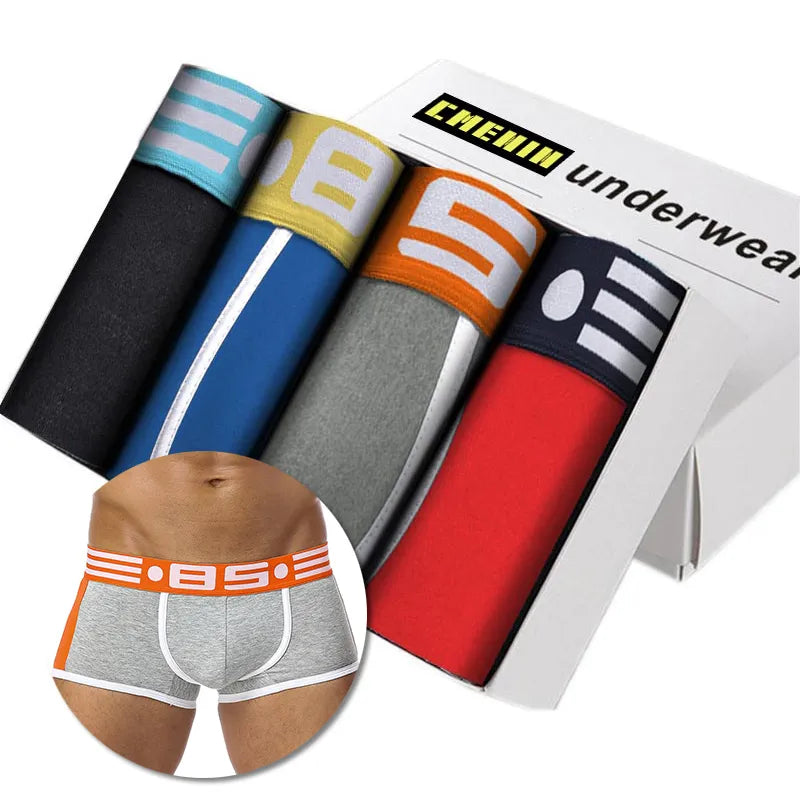 CMENIN Lot de 4 boxers en coton respirants pour homme