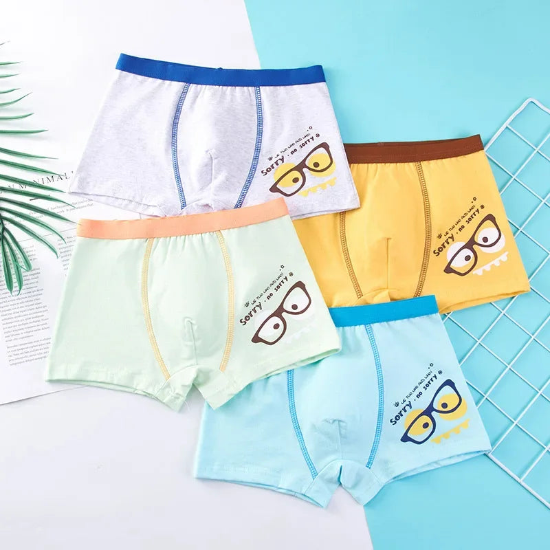 Lot de 4 sous-vêtements pour enfants, shorts en coton, motif dessin animé, voiture, pingouin, lot de 4 pièces