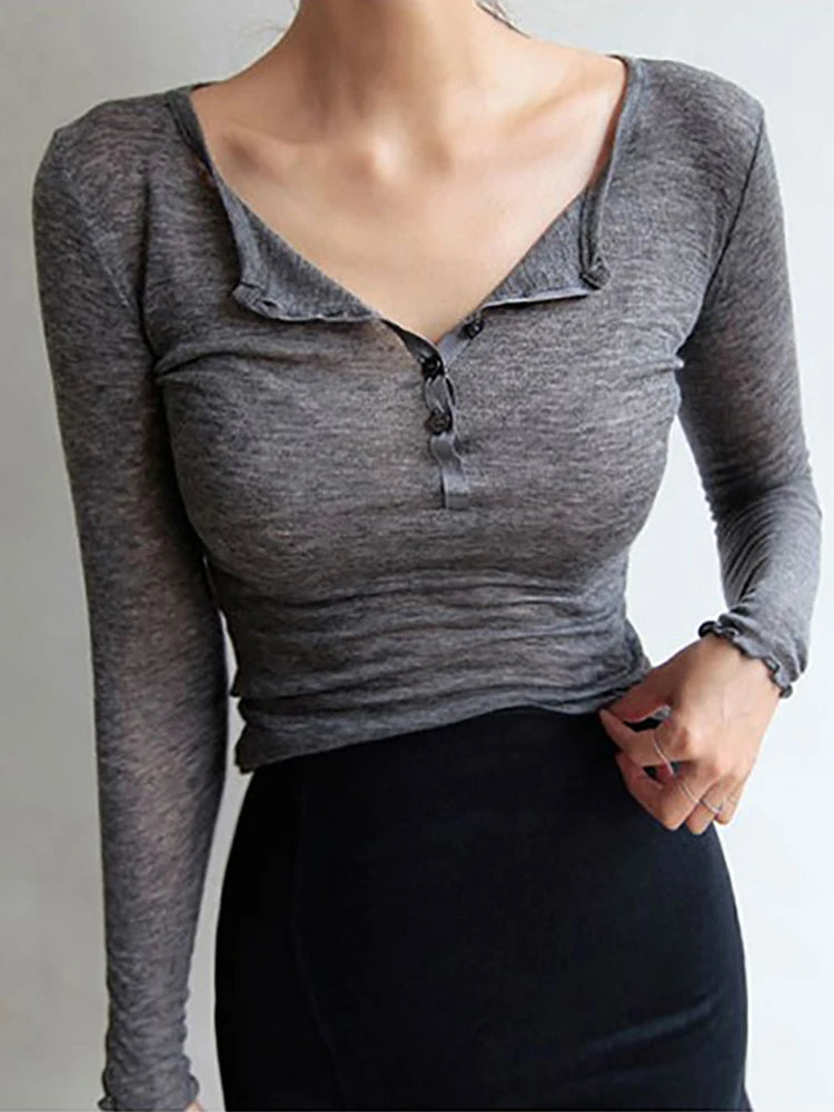Sexy long sleeve t shirt for women korean style kawaii style