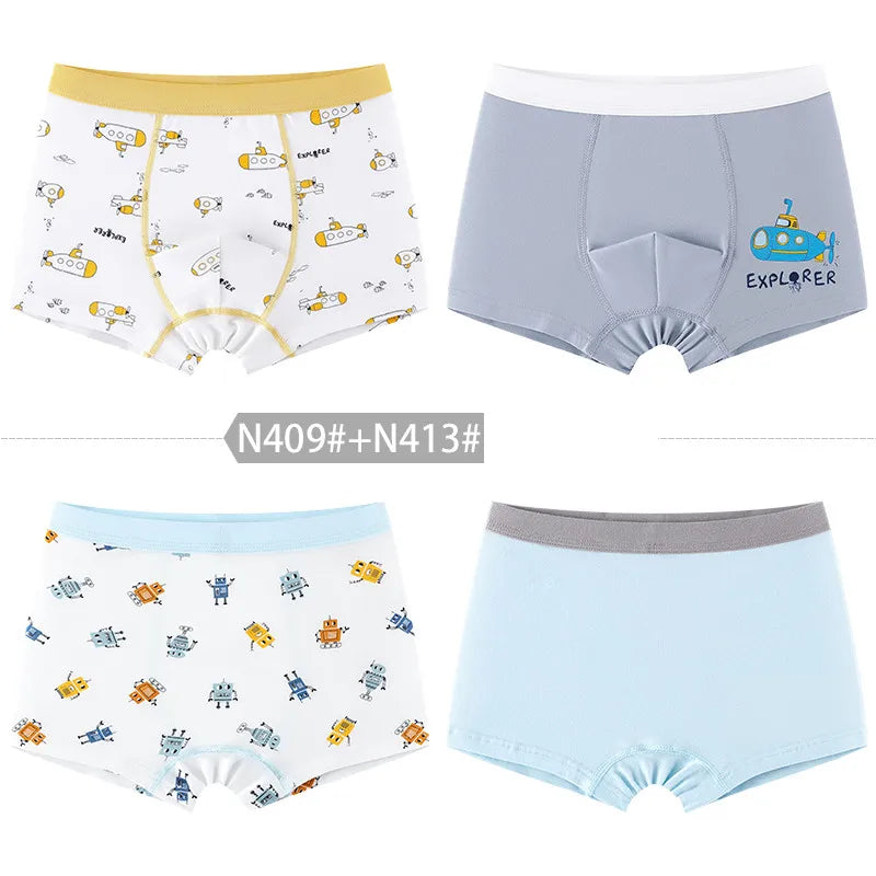Boxers garçon en coton à motifs | Sous-vêtements enfants confortables | Lot de 4 boxers pour garçons | Boxers garçon avec dessins animés | Caleçons doux pour garçons 4–16 ans | Sous-vêtements respirants pour enfants | Shorts en coton garçon confortables | Lingerie enfant avec taille élastique | Boxers garçon amusants et colorés | Sous-vêtements durables pour usage quotidien
